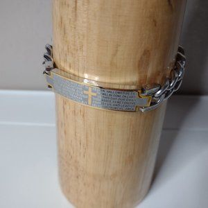 Very Awesome Lord's Prayer Two Tone Curb Link Bracelet 8.25 Inches Long